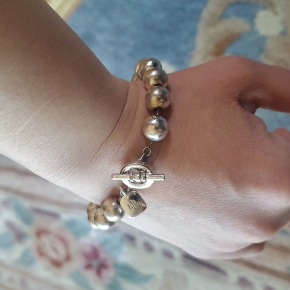 RLL Ralph Lauren Vintage Silver Plated Beaded Toggle Clasp Bracelet - Picture 4 of 4